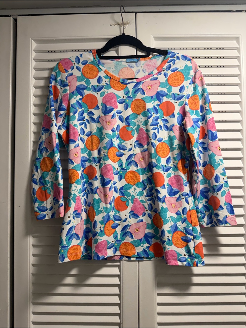 J. McLaughlin Citrus & Floral Crewneck in Blue, Pink, Orange